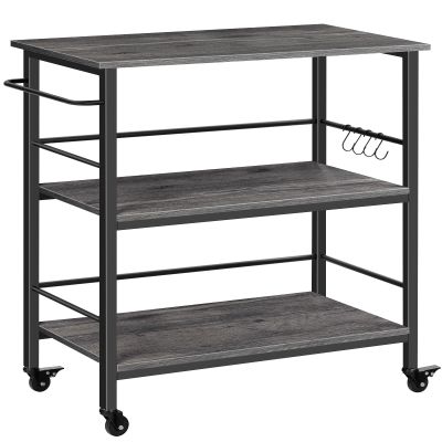 HOOBRO Kitchen Island with Storage,Industrial Kitchen Island on Wheels and Side Enclosures, 3 Tier Kitchen Cart with Large Workstation, Stable, Easy Assembly, Charcoal Gray and Black BC03ZD01