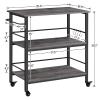 HOOBRO Kitchen Island with Storage,Industrial Kitchen Island on Wheels and Side Enclosures, 3 Tier Kitchen Cart with Large Workstation, Stable, Easy Assembly, Charcoal Gray and Black BC03ZD01 view 3