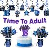 WATINC 42pcs 18th Blue Black Purple Birthday Banner Party Decoration, Time to Adult Hanging Garland Swirls Sign for 18 Years Old Boys Girls Bday Party Favor, Blue Black Purple Cake Topper Centerpieces view 1