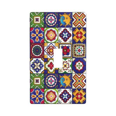 Mexican Talavera Tile Print Light Switch Cover 1-Gang,Decorative Single Toggle Wall Plate Switch Wallplate Cover Faceplate,4.50" X 2.76"Inch