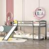 Bellemave Low Bunk Beds Twin Over Twin Bunk Bed with Slide Wood Beds Frame for 2 Kids Boys Girls Teens, Gray view 1