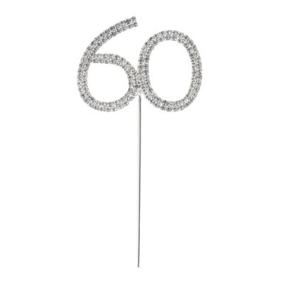 ABOOFAN Rhinestone 60Th Cake Topper Heart-Shaped Insert Silver Alloy Number 60 Decoration for Birthday Anniversary Party 4.7 Inch