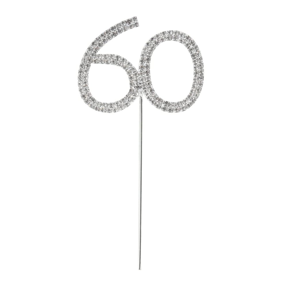 ABOOFAN Rhinestone 60Th Cake Topper Heart-Shaped Insert Silver Alloy Number 60 Decoration for Birthday Anniversary Party 4.7 Inch