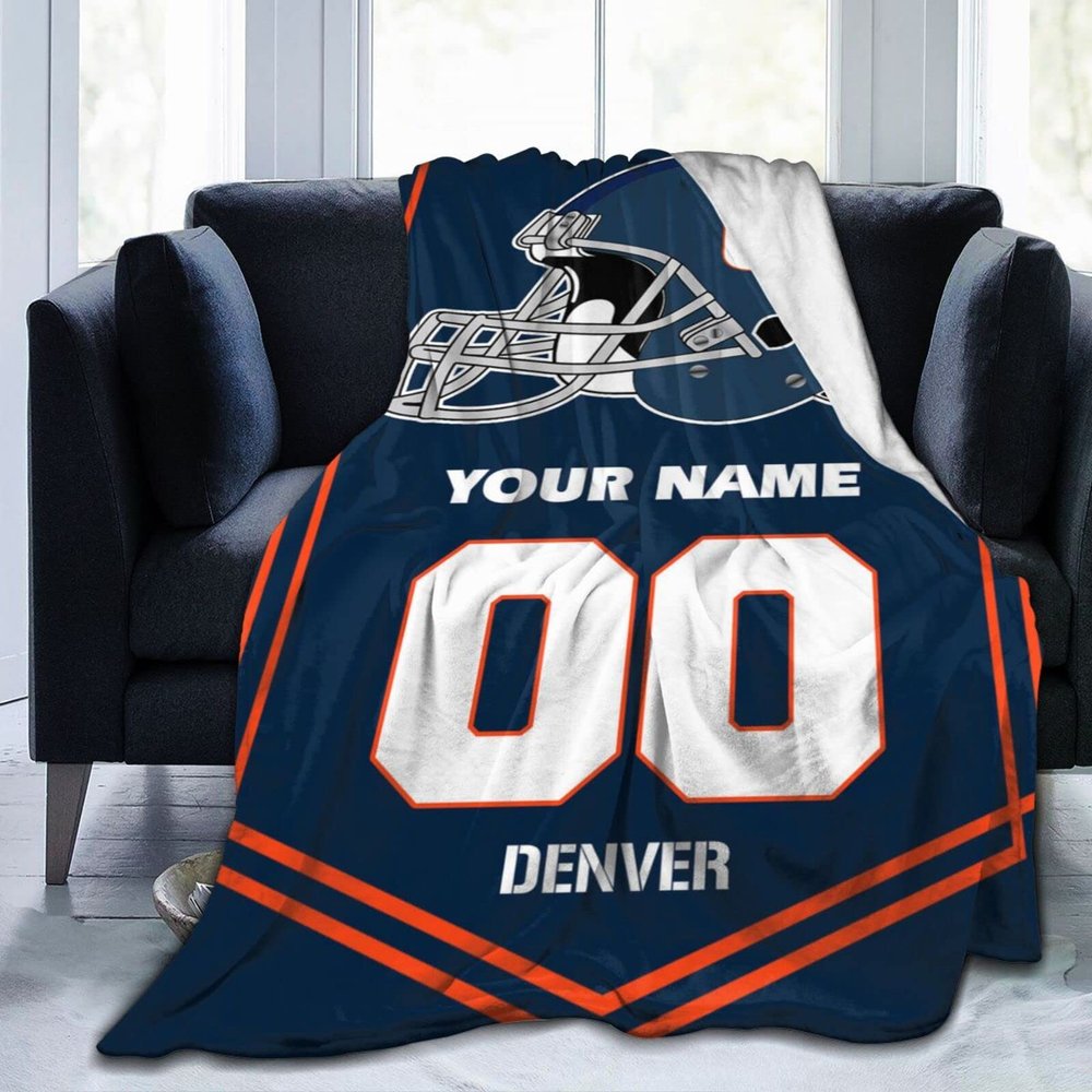 JCETUNO City Custom Football Blanket with Name Number, DIY Football Blanket Personalized Flannel Throw Blankets for Birthday Christmas Football Sports Fan Gifts, Denver, W50 xL60