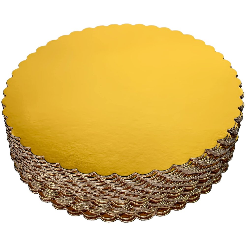 25-Pack 10 inch Sturdy Round Cake Boards, Gold Cardboard Cake Circles Plate Scalloped Base,Pack of 25 (Gold)