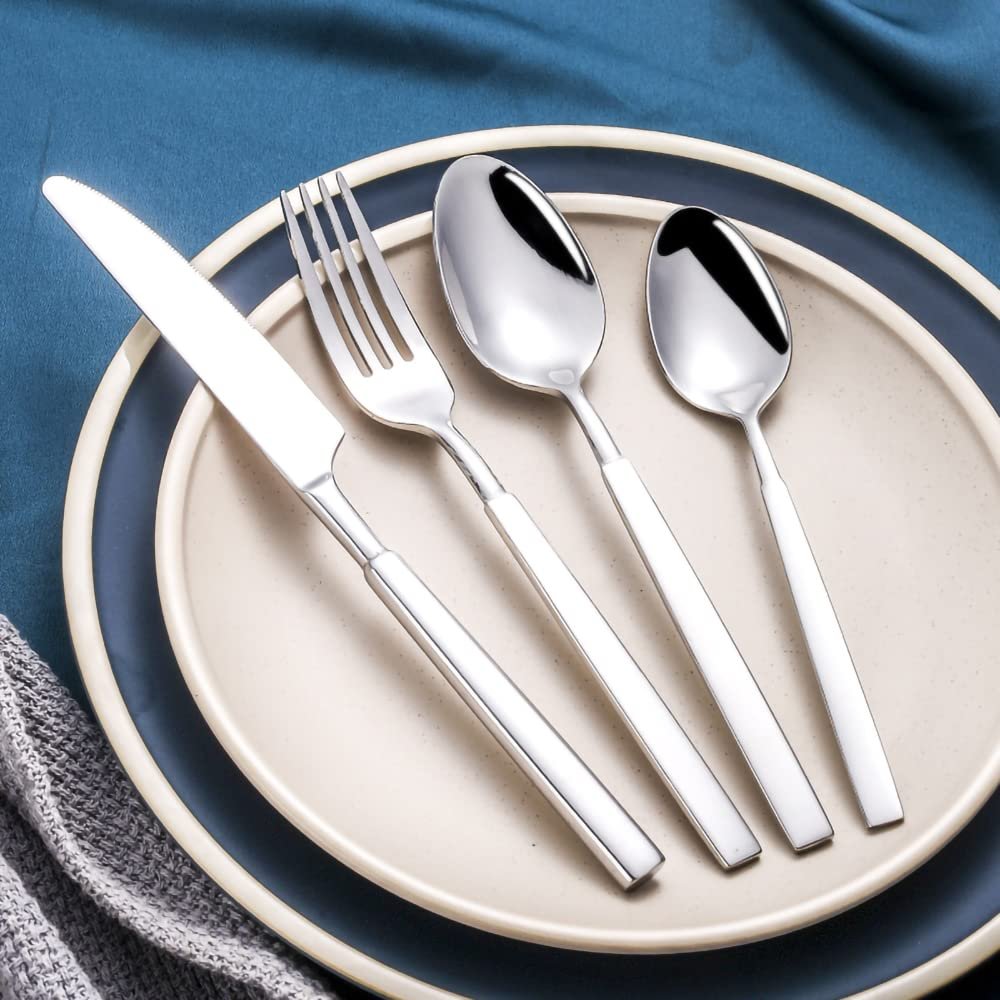 32-Piece Silverware Set for 8, Stainless Steel Flatware Cutlery Tableware for Home, Modern Ergonomic Eating Utesils, Mirror Polished, Dishwasher Safe