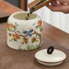 4.5inch Persimmon Bird Pattern Ceramic Tea Caddy Sealed Tea Cans Storage Jar Home Decor view 2