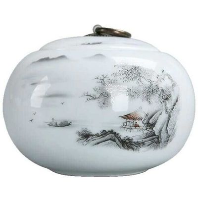 5.5inch Landscape Pattern Tea Jar Ceramic Sealed Tea Box Tea Caddy Kung Fu Tea Set