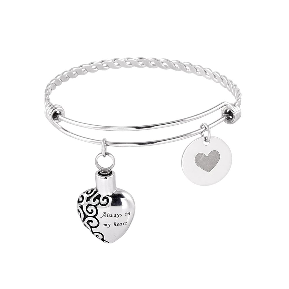 CCZUL 1.5mm*60mm High Polished Never Fade Stainless Steel Adjustable/Expandable Twisted Wire Bangles Cremation Bracelets