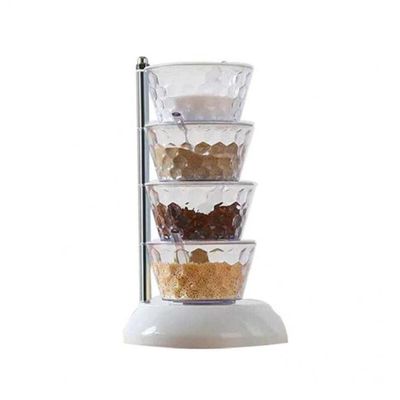 Froiny 4 Layer Rotary Seasoning Box Kitchen Condiment Storage Container Cruet with Cover and Spoon for Pepper Salt Sugar Spice Jar Rack