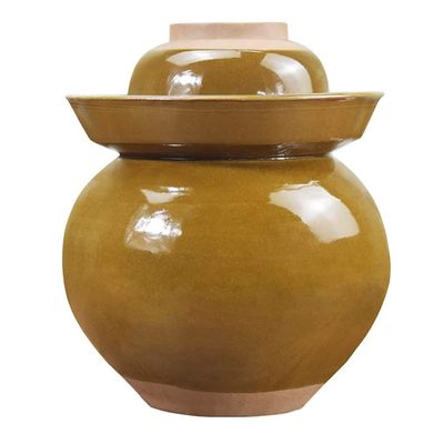 QPZK Traditional Chinese Porcelain Pickle Jar, Yellow Ceramic Fermentation Crock Pickling Pot,Ceramic Fermenting Jar with Water Seal Airlock Lid Stoneware Fermenter for K 6KG
