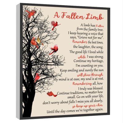 RCVTVPV A Limb Has Fallen From Our Family Tree Wall Art Memorial Poem Poster Cardinal Canvas Wall Art For Home Office Framed Ready to Hang 16"x24"