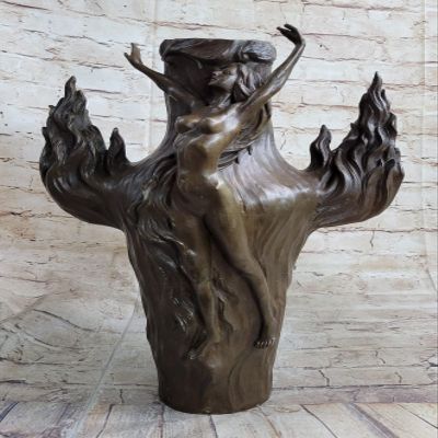 EUROPEAN BRONZE Classic Artwork FIRE Dance VASE by Chalon French Artist Sculpture Statue Nude Gift Deal Handmade Art