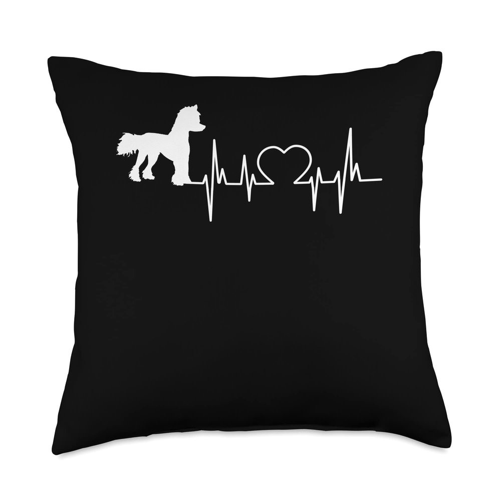 99 Gifts Chinese Crested Love Chinese Crested Dog Heartbeat Throw Pillow, 18x18, Multicolor
