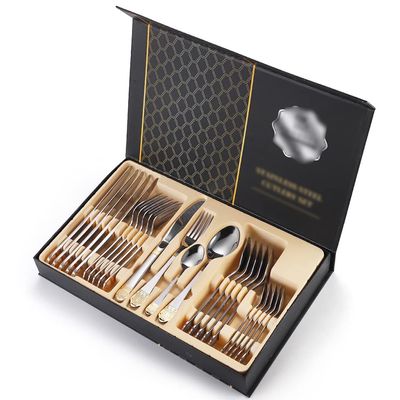 24 Pieces Flatware Set, Stainless Steel Flatware Set Gift Box, Tableware Set For 6,forks And Spoons Silverware For Kitchen (Color : Silver, Size : 24 PCS)