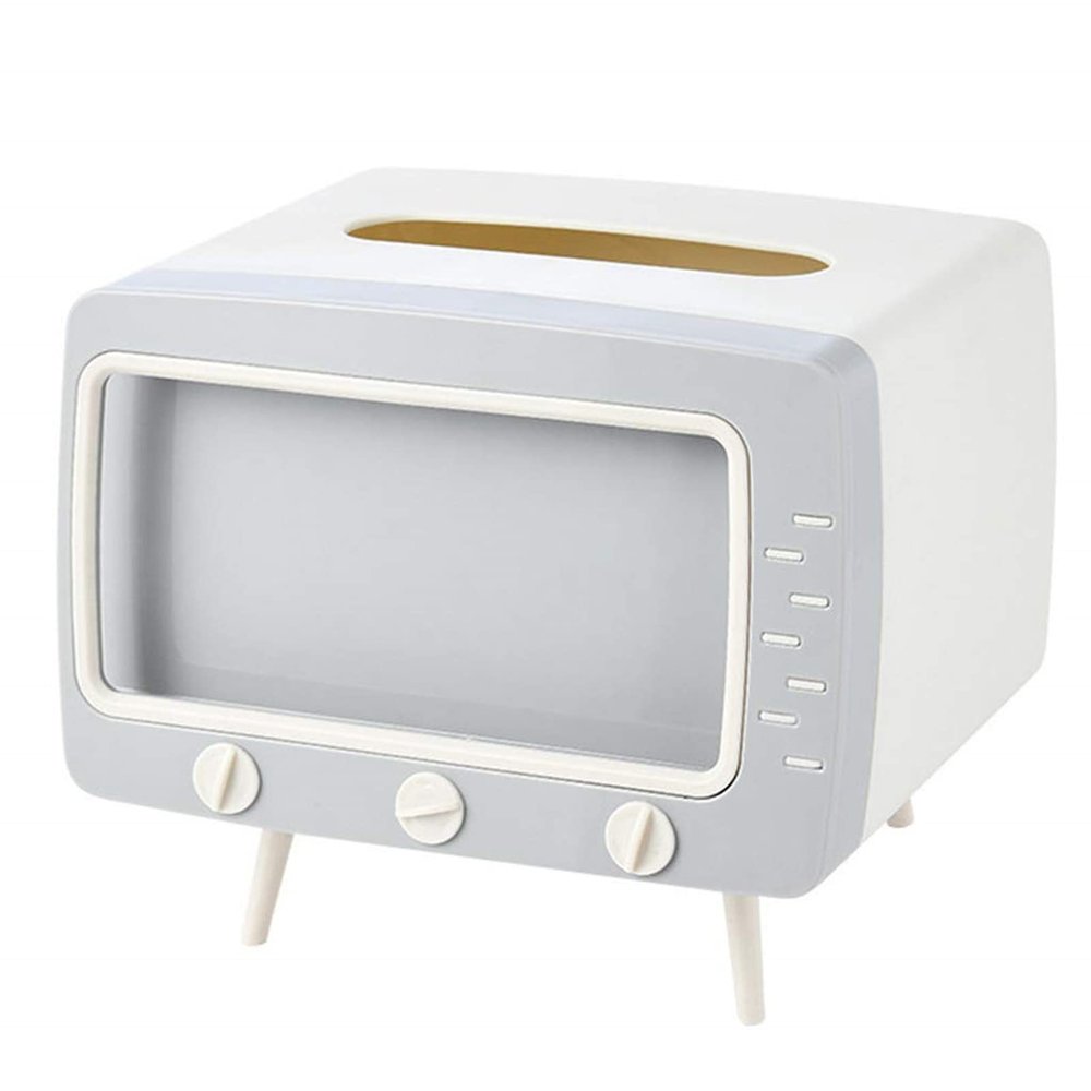 apott Retro TV Tissue Box Facial Dispenser Cover Holder with Phone Stand Innovative Table Centerpiece for Bedroom Home Office Grey