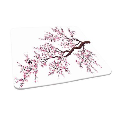 Japanese Square Table cove, Branch of a Flourishing Sakura Tree Flowers Cherry Blossoms Spring Theme Art, Elastic edge, Can wipe indoor/outdoor dining table cover, for 44"x44" square table Pink Brown