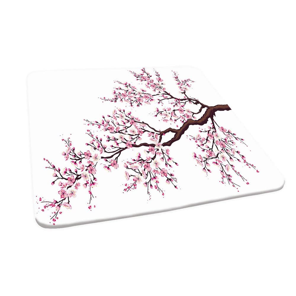 Japanese Square Table cove, Branch of a Flourishing Sakura Tree Flowers Cherry Blossoms Spring Theme Art, Elastic edge, Can wipe indoor/outdoor dining table cover, for 44"x44" square table Pink Brown