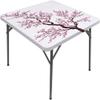 Japanese Square Table cove, Branch of a Flourishing Sakura Tree Flowers Cherry Blossoms Spring Theme Art, Elastic edge, Can wipe indoor/outdoor dining table cover, for 44"x44" square table Pink Brown view 2
