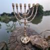 7 Seven - Candel Branched Menorah, Gold Brass Candelabra - 9" Tall Classic Design for Home Decor view 2