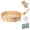 5 Set Sushi Rice Mixing Tub, White Pine Wood Hangiri Sushi Oke Rice Bowl Bucket with Copper Band, Rice Barrel for Knead The Dough, Making Sushi and Bibimbap / 52x13cm view 1