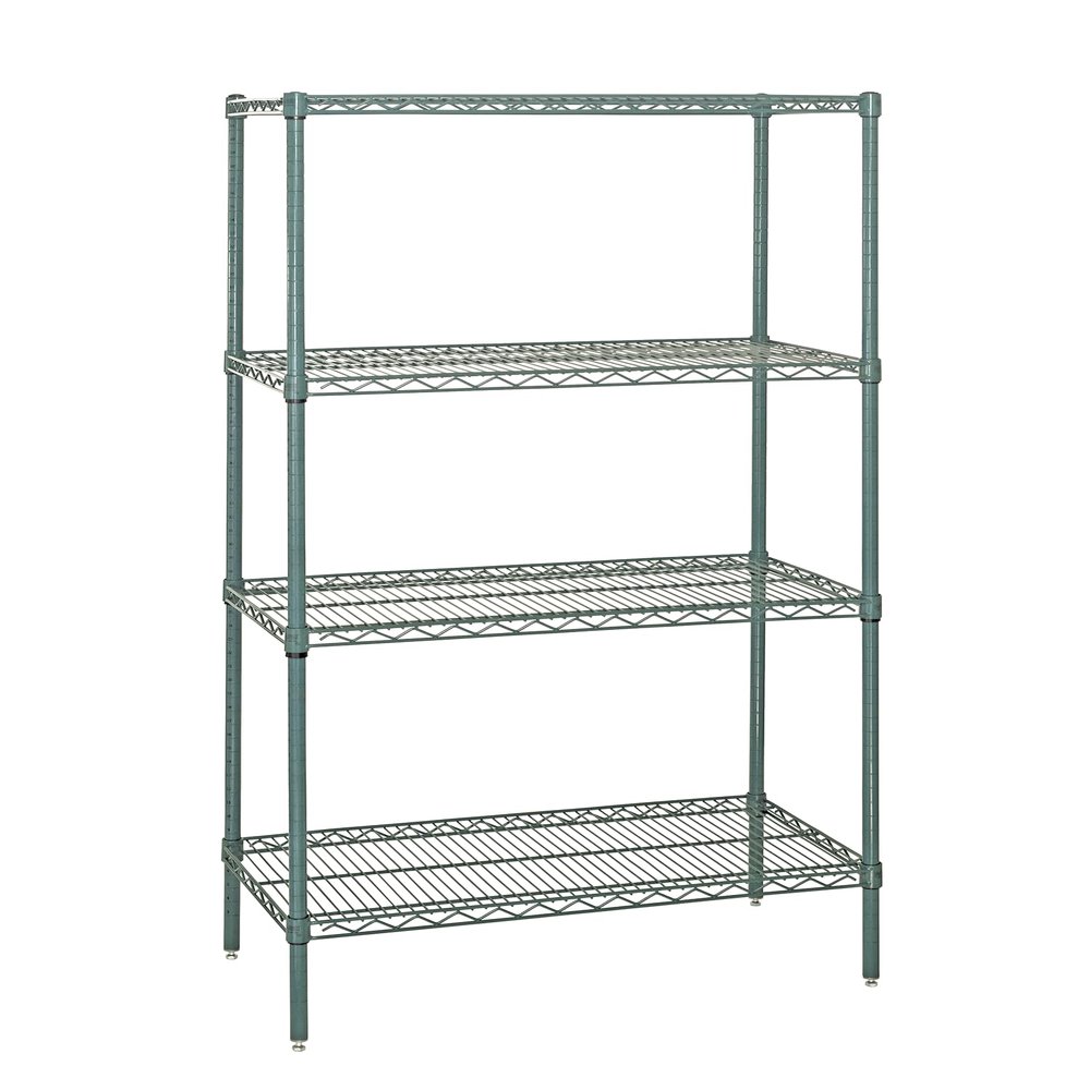 Quantum Storage Systems WR74-2130P-5 Wire Shelving Starter Kit, 30" W x 21" D x 74" H, 600 lbs Capacity, Carbon Steel, Epoxy Coated, Green, NSF