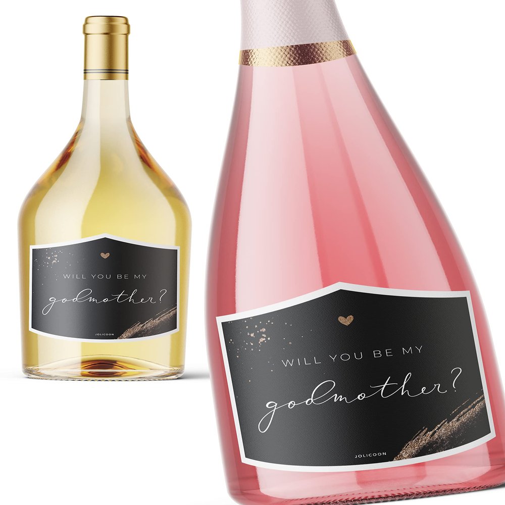 JoliCoon Wine Label, Will You Be My Godmother, for Wine Bottles