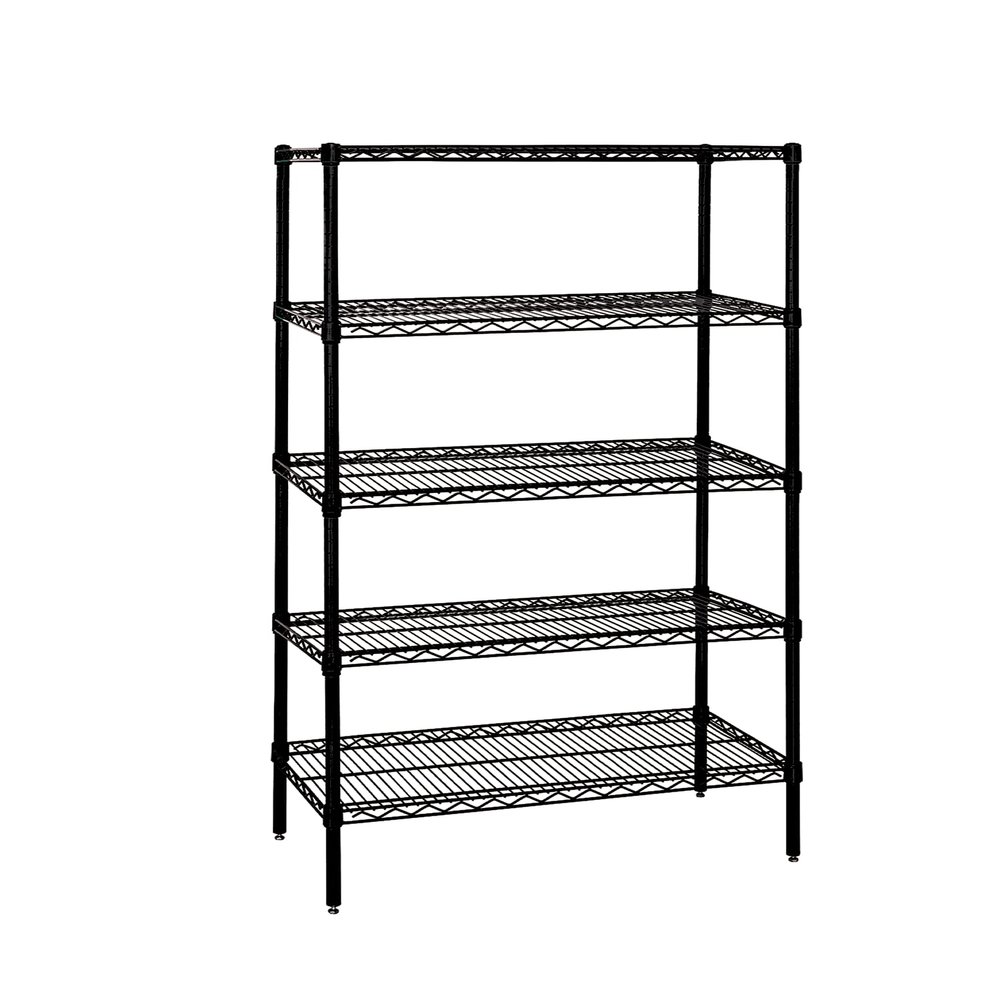 Quantum Storage Systems WR74-1830BK-5 Wire Shelving Starter Kit, 30" W x 18" D x 74" H, 600 lbs Capacity, Carbon Steel, Epoxy Coated, Black, NSF