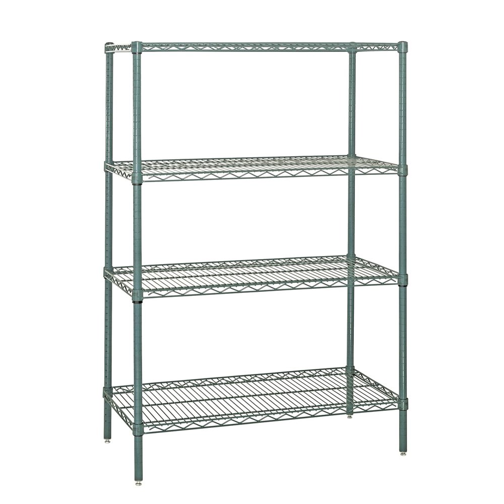 Quantum Storage Systems WR74-2154P Wire Shelving Starter Kit, 54" W x 21" D x 74" H, 600 lbs Capacity, Carbon Steel, Epoxy Coated, Green, NSF