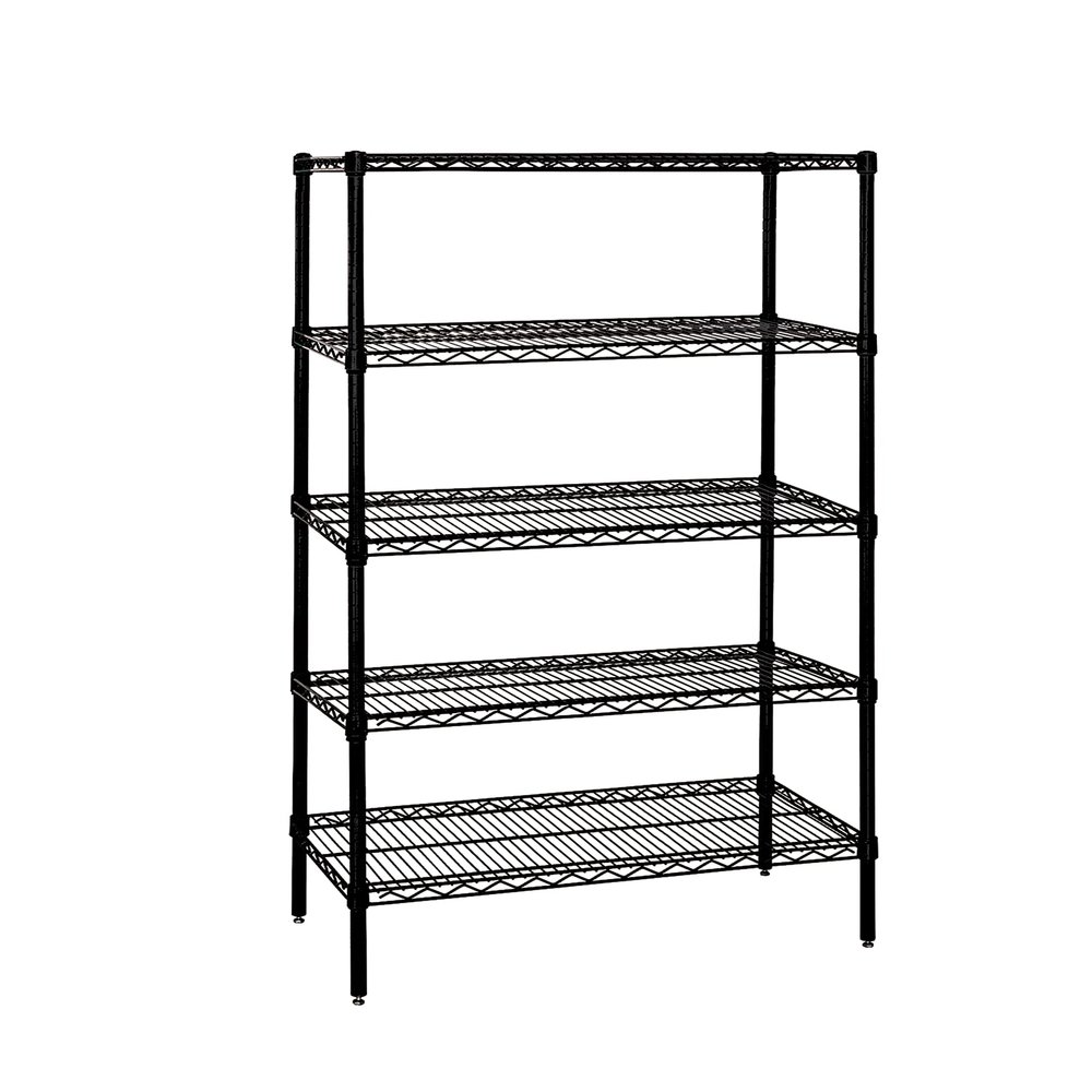 Quantum Storage Systems WR74-3648BK-5 Wire Shelving Starter Kit, 48" W x 36" D x 74" H, 600 lbs Capacity, Carbon Steel, Epoxy Coated, Black, NSF