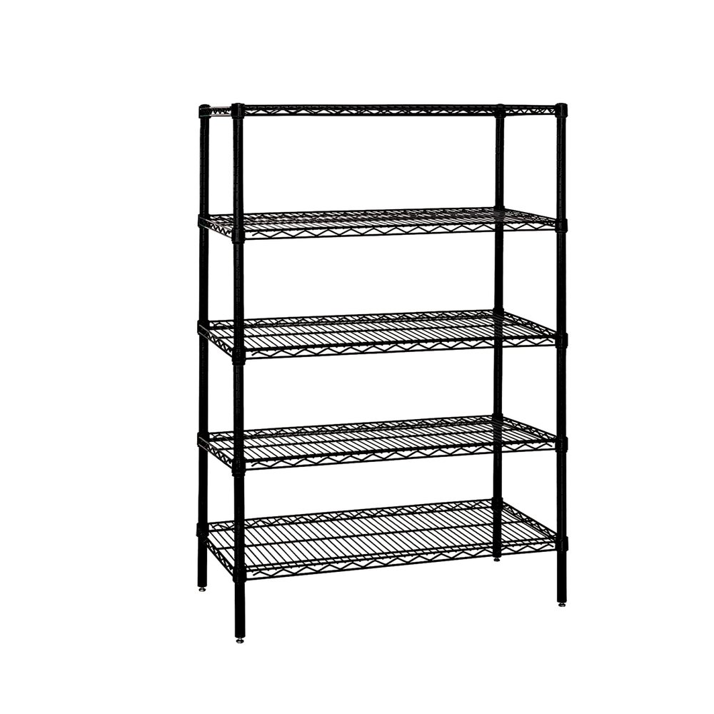 Quantum Storage Systems WR63-2172BK-5 Wire Shelving Starter Kit, 72" W x 21" D x 63" H, 600 lbs Capacity, Carbon Steel, Epoxy Coated, Black, NSF