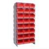 Quantum QPRD-209RD Double-Sided Display Sloped Pick Rack for Warehouse Retail Store | 800 lbs Capacity | (48) QSB207 Red Bins; (16) Shelves Configuration | 24"L x 36"W x 63.5"H, Gray, Carbon Steel view 1