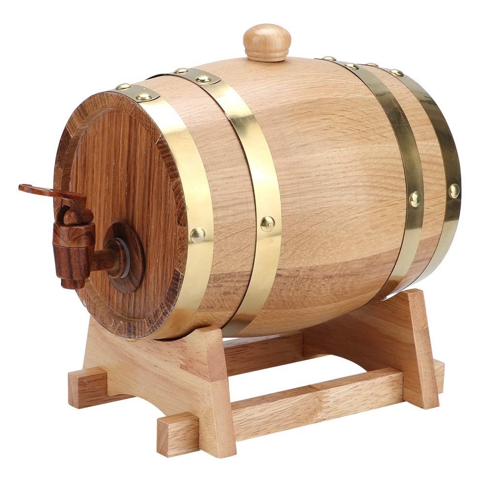 1.5 Liter American White Oak Aging Barrel, Handcrafted Using American White Oak, Age Your own Whiskey, Beer, Wine, Bourbon, Tequila, Oak Barrel Aged(Golden Steel Hoops)