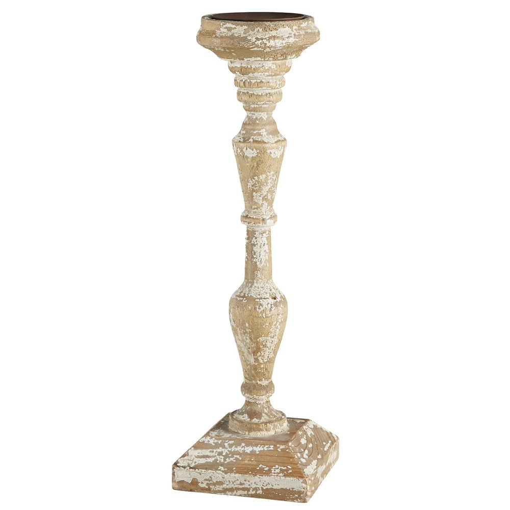47th & Main Wood Pedestal Candle Holder, 4" Dia x 17" H, Distressed