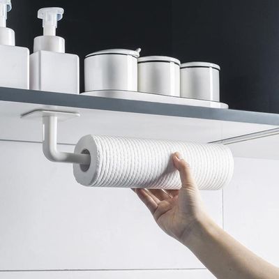 Kitchen Self-Adhesive Accessories Under Cabinet Paper Roll Rack Towel Holder Tissue Hanger Storage Rack Wall Shelf,White,China