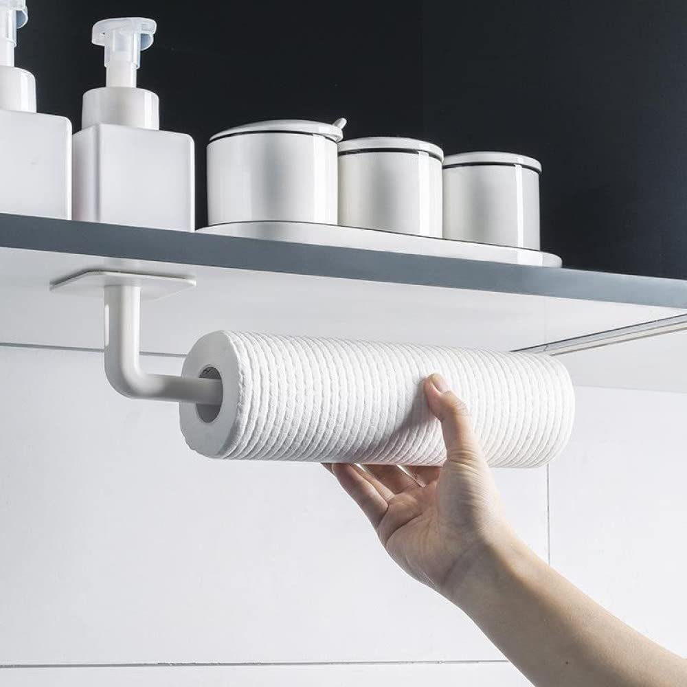 Kitchen Self-Adhesive Accessories Under Cabinet Paper Roll Rack Towel Holder Tissue Hanger Storage Rack Wall Shelf,White,China