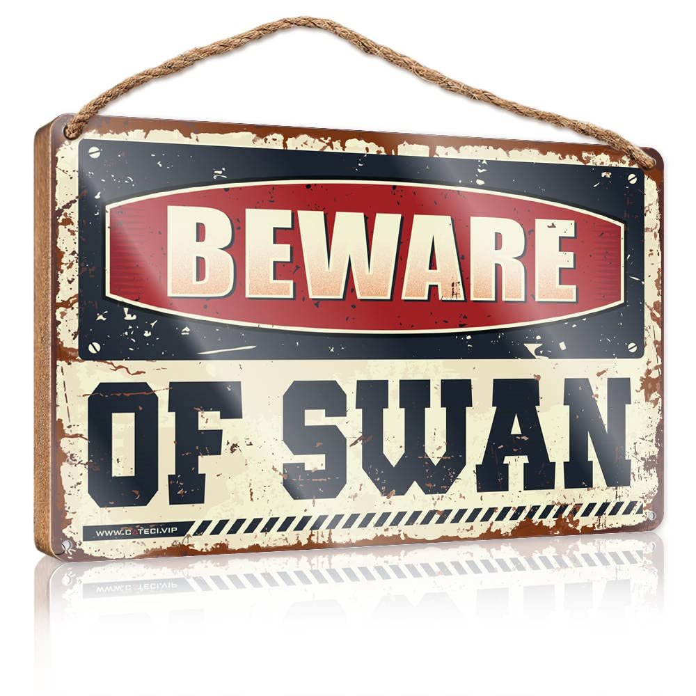 Wooden Welcome Beware of Swan Sign Hanging Wooden Plaque Decoration Round Welcome Sign ( Size : 15X28CM )