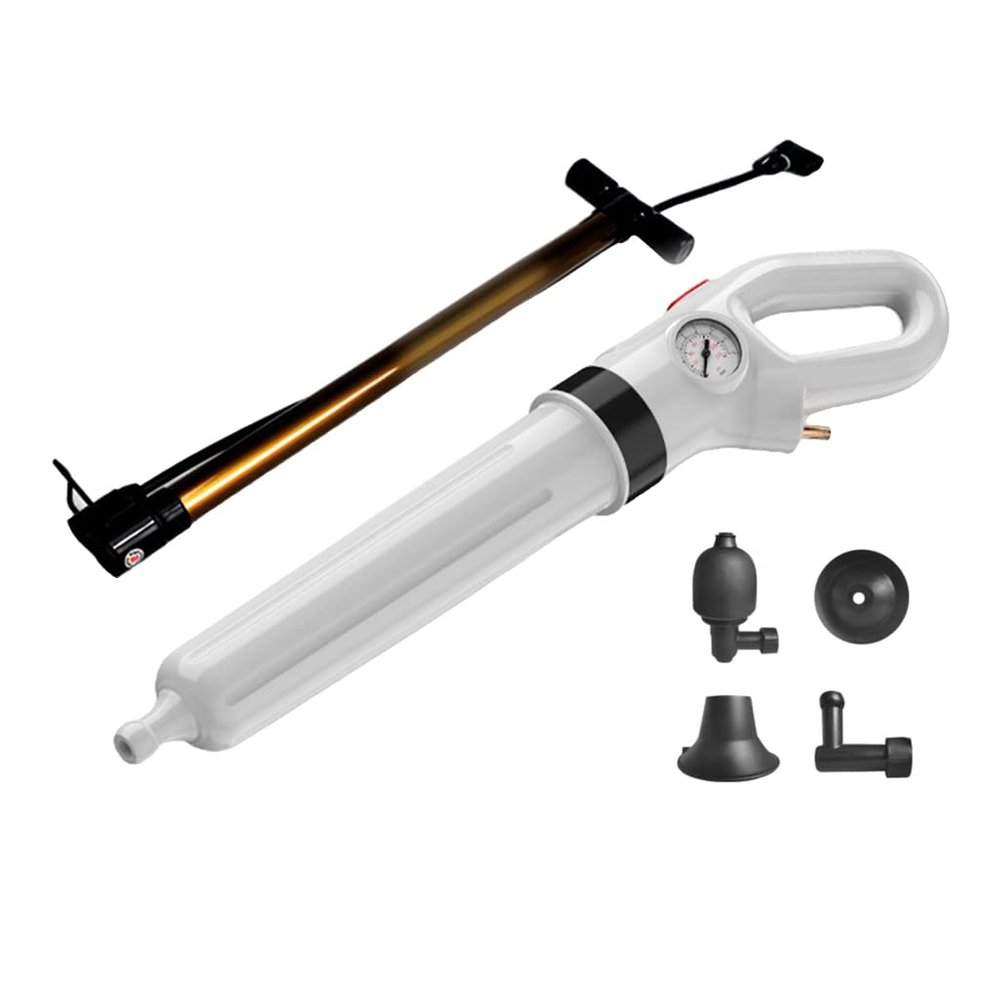 Toilet Plunger, Air Drain Blaster Kit, Clog Remover, Powerful Manual Pneumatic Dredge Equipment with Replaceable Heads & Visual Barometer, for Clogged Toilet Sink Sewer Pipe Dredge
