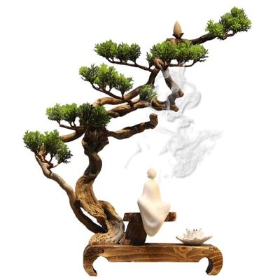 DFDFSFG Lucky Creative Ceramic Buddha StatueNatural Tree Roots and Buddha Statues with BaseBuddha Decor for Living Room Office Decorations Happiness (Color : White)