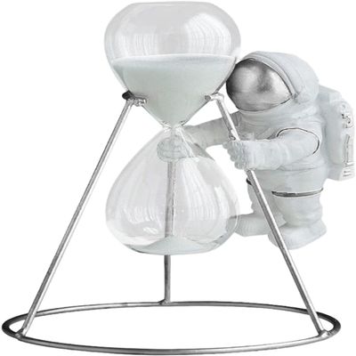 Astronaut Figurine Hourglass Sand Timer Spaceman Hourglass Desktop Sand Clock for Home School Office Decoration - Silver