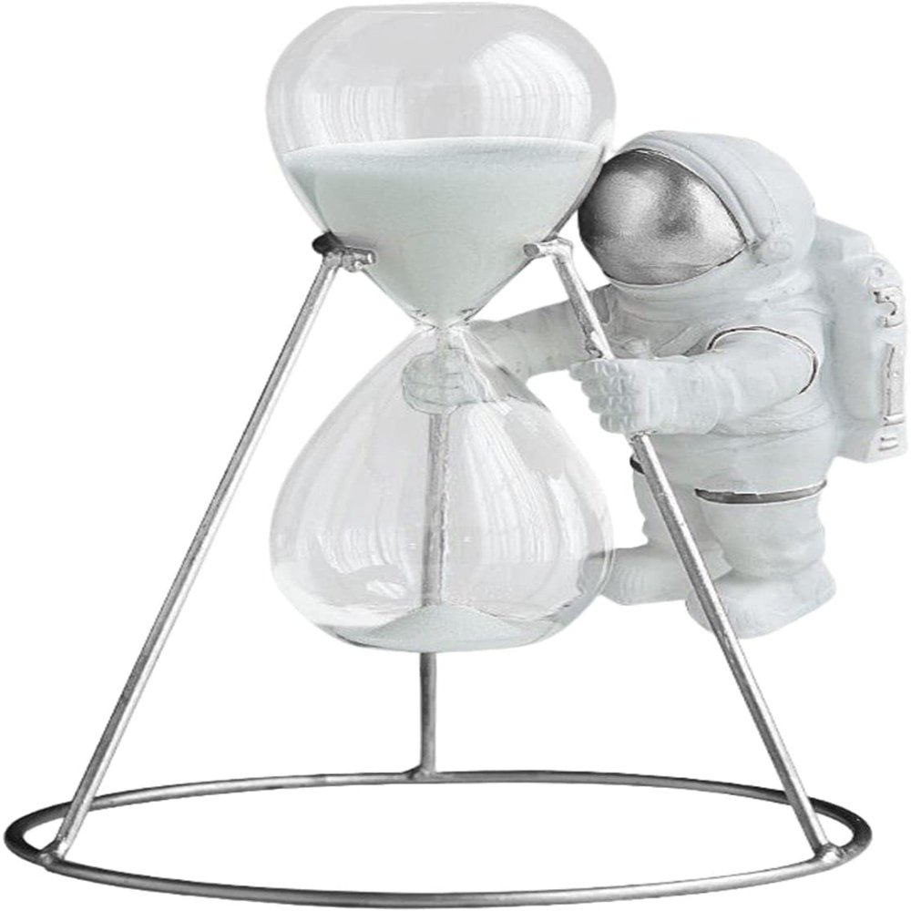 Astronaut Figurine Hourglass Sand Timer Spaceman Hourglass Desktop Sand Clock for Home School Office Decoration - Silver