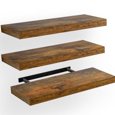 AMADA HOMEFURNISHING Floating Shelves, Wall Shelves for Bathroom/Living Room/Bedroom/Kitchen Decor, Decor Shelf with Invisible Brackets Set of 3, Rustic Brown - AMFS07V