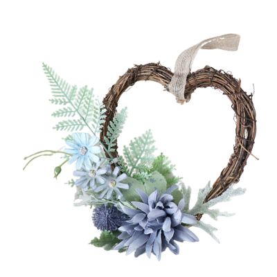 Fenteer Heart Shaped Wreath Front Door Garland for Farmhouse Indoor, Blue