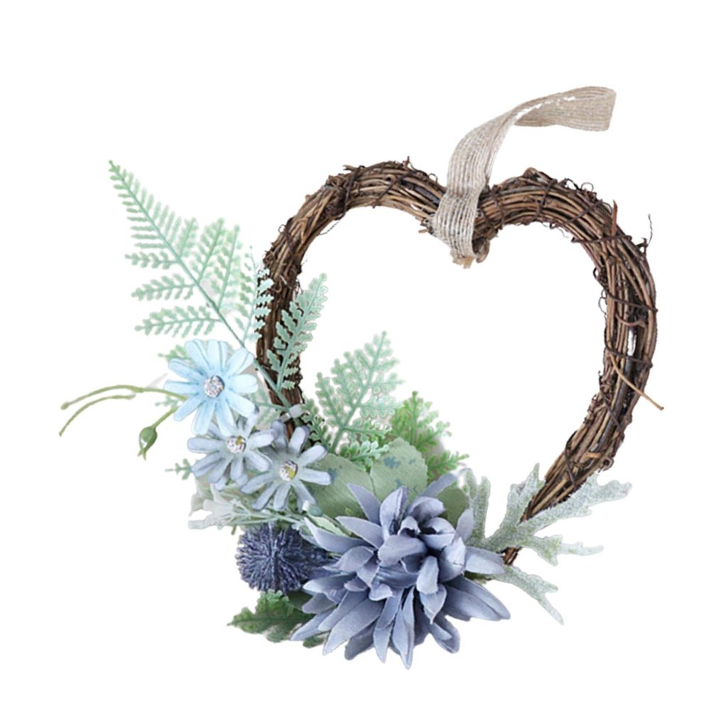 Fenteer Heart Shaped Wreath Front Door Garland for Farmhouse Indoor, Blue