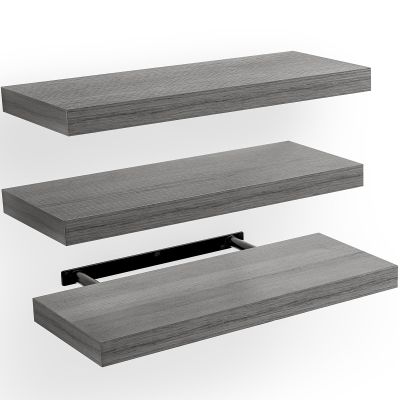 AMADA HOMEFURNISHING Floating Shelves, Wall Shelves for Bathroom/Living Room/Bedroom/Kitchen Decor, Grey Shelves with Invisible Brackets Set of 3 - AMFS07G
