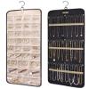 BAGSMART Hanging Jewelry Organizer Storage Roll with Hanger Metal Hooks Double-Sided Jewelry Holder for Earrings, Necklaces, Rings on Closet, Wall, Door, 1 piece, Large, Black view 1
