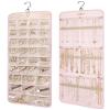 BAGSMART Hanging Jewelry Organizer Storage Roll with Hanger Metal Hooks Double-Sided Jewelry Holder for Earrings, Necklaces, Rings on Closet, Wall, Door, 1 piece, Large, Pink view 1
