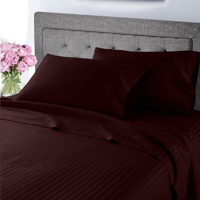 My-100%-Certified-Giza-Cotton-Dreams-Pillow-Sheet, Giza Egyptian Sheet Set King Size, Soft Sateen Weave, Breathable Fabric, Fits Upto 10-Inch Deep Pocket - King, Wine Stripe