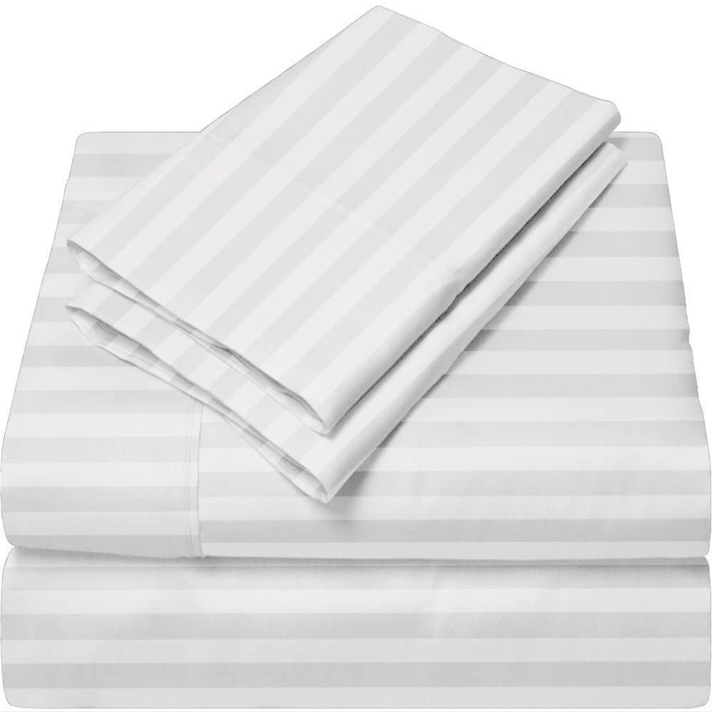 Giza-Egyptian-Dreams-Set-My-Sheet-&-Pillow, 100% Giza Egyptian 1000 Thread Count Cotton, 12"-15" Deep Pockets |RV King, White Stripe Color| 4-PC Sheet Set, Soft Breathable Bedsheets