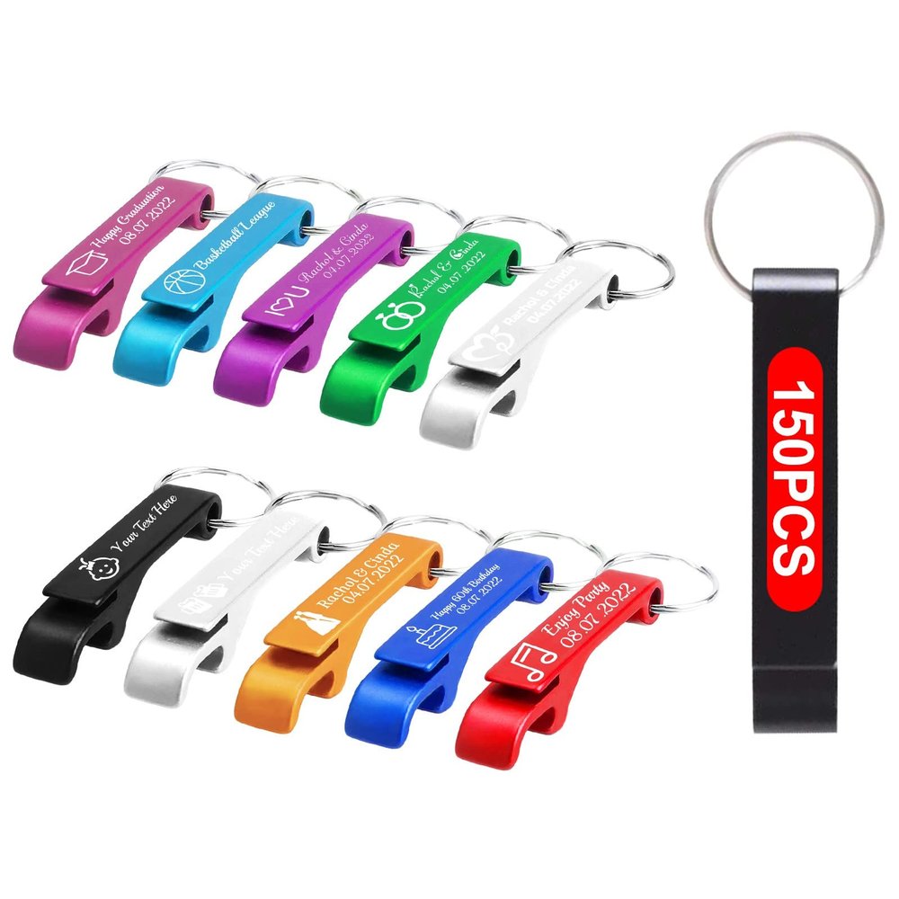 150pcs Personalized Bottle Opener Keychain Bulk Custom Bottle Opener Party Wedding Favor With Logo Text Engraved Customized Metal Bottle Opener Gifts